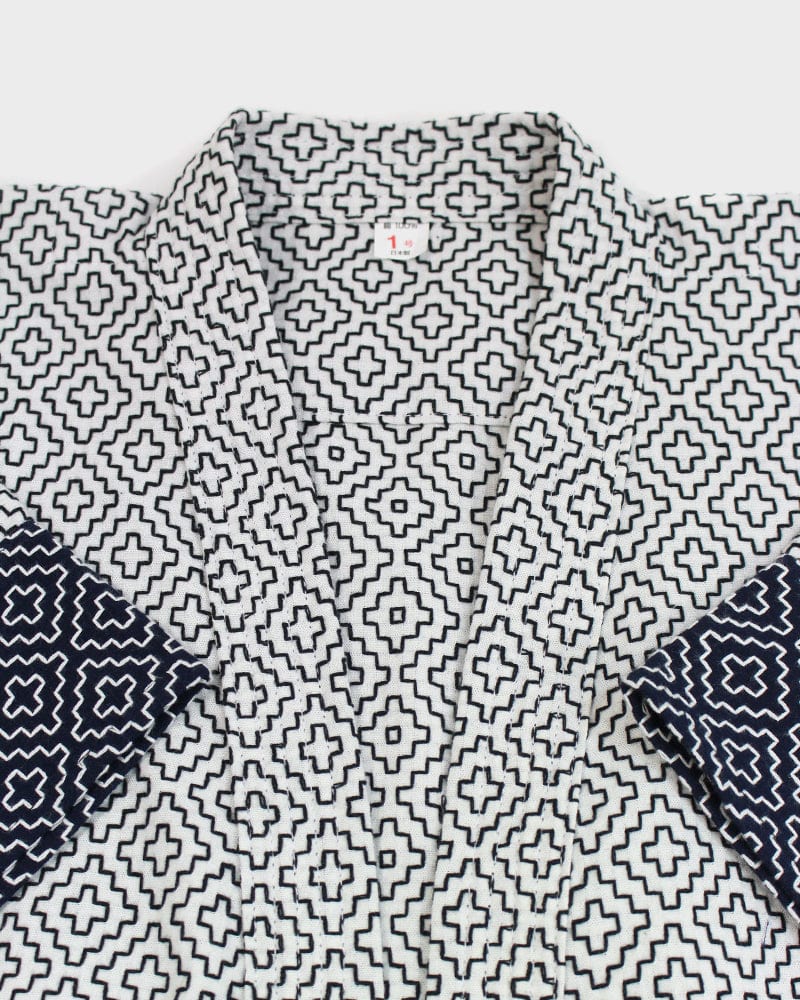 Kiriko Custom Modern Hitomezashi Dougi Jacket, Navy and White Split 02