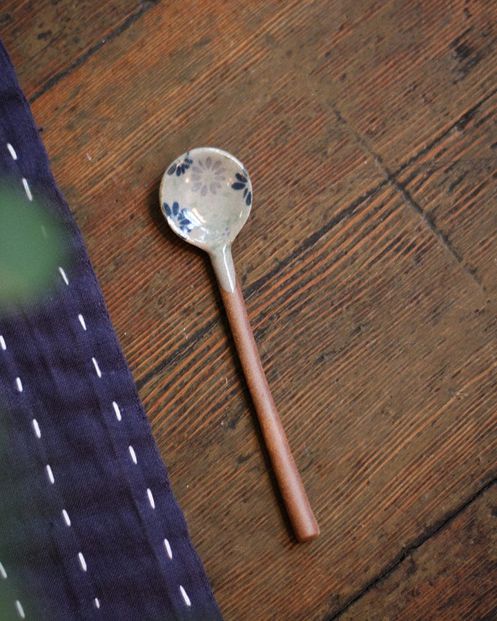 Hand-Painted Spoon, Classic, Blue and Grey Floral