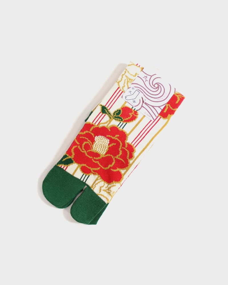 Tabi Socks, Crew, Shima Tsubaki, Green and Red - (S/M)
