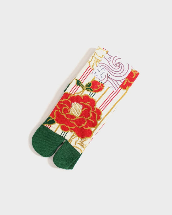 Tabi Socks, Crew, Shima Tsubaki, Green and Red - (S/M)