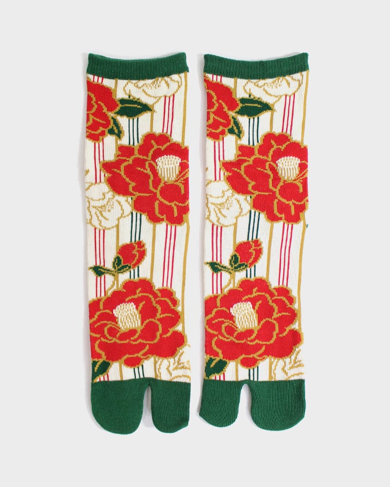 Tabi Socks, Crew, Shima Tsubaki, Green and Red - (S/M)