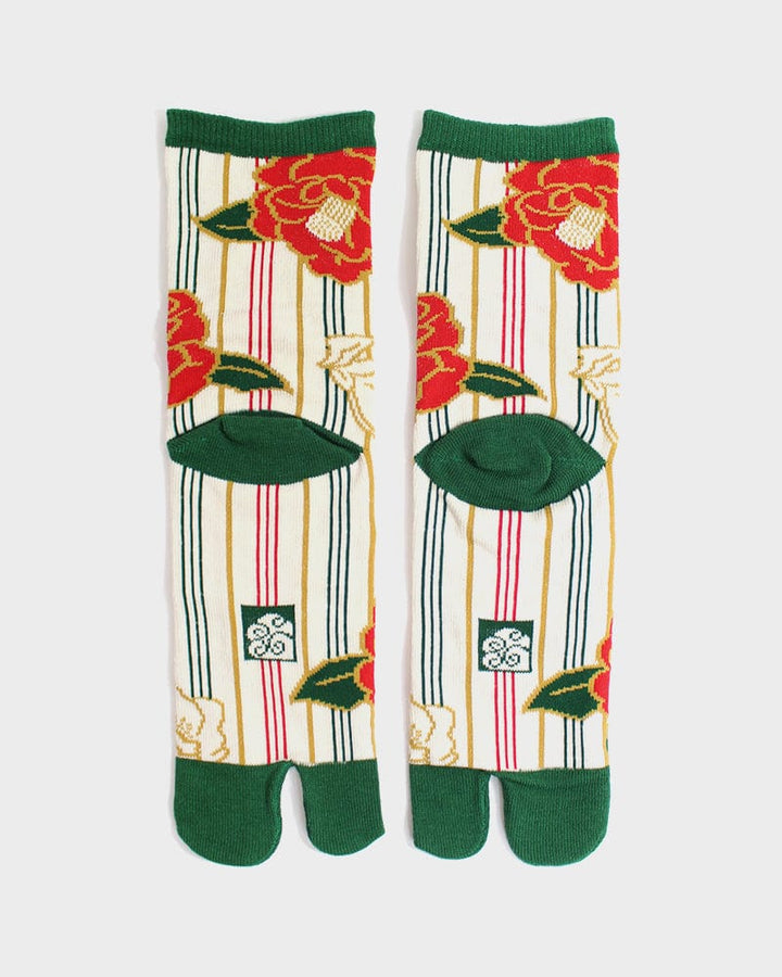 Tabi Socks, Crew, Shima Tsubaki, Green and Red - (S/M)