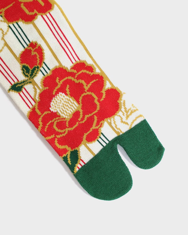 Tabi Socks, Crew, Shima Tsubaki, Green and Red - (S/M)