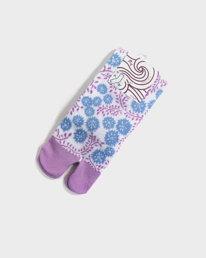 Tabi Socks, Purple and Blue, Clover Flower  (S/M)