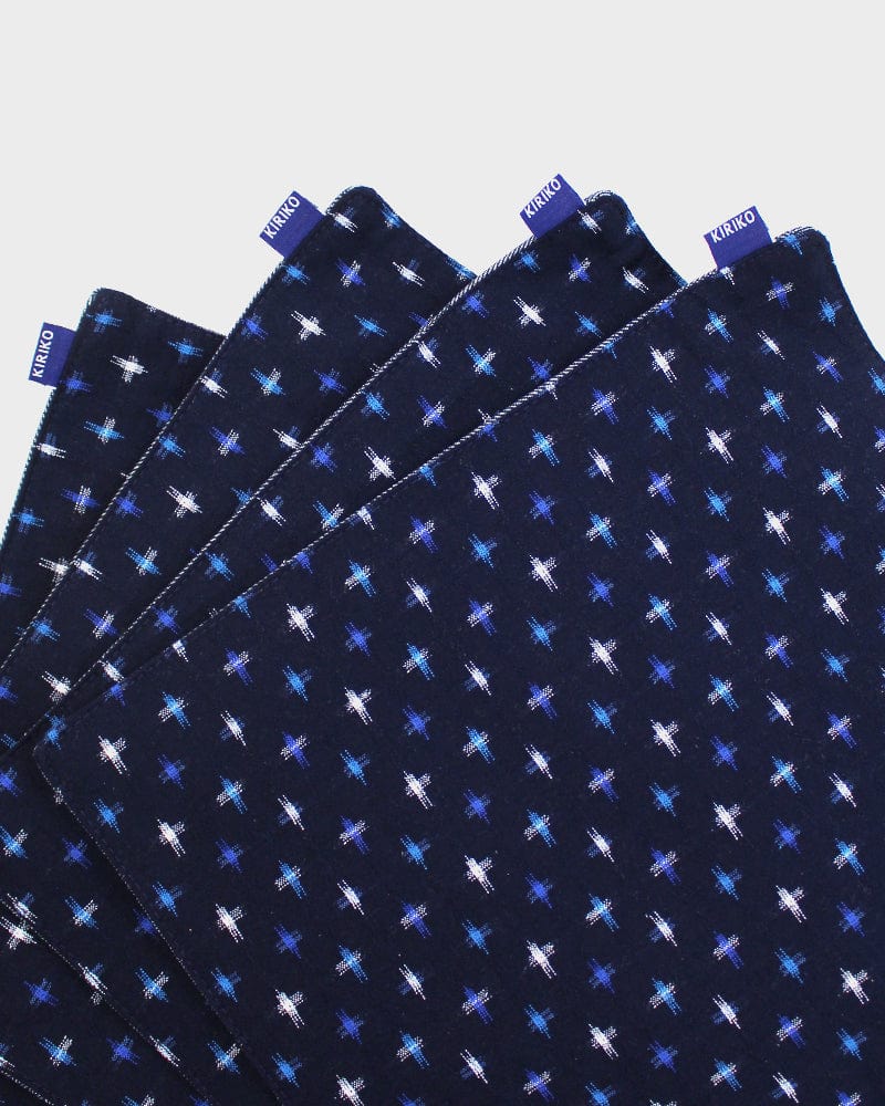 Kiriko Original Table Mat, Kasuri-Ori Indigo with White and Blue Jyuji
