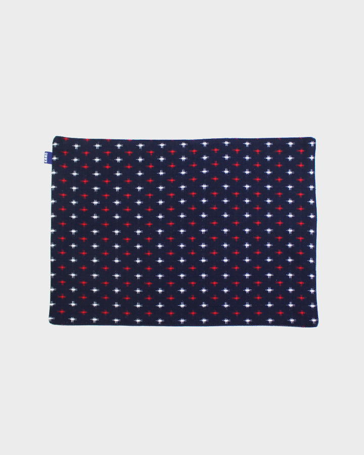 Kiriko Original Table Mat, Kasuri-Ori Indigo with White and Red Jyuji