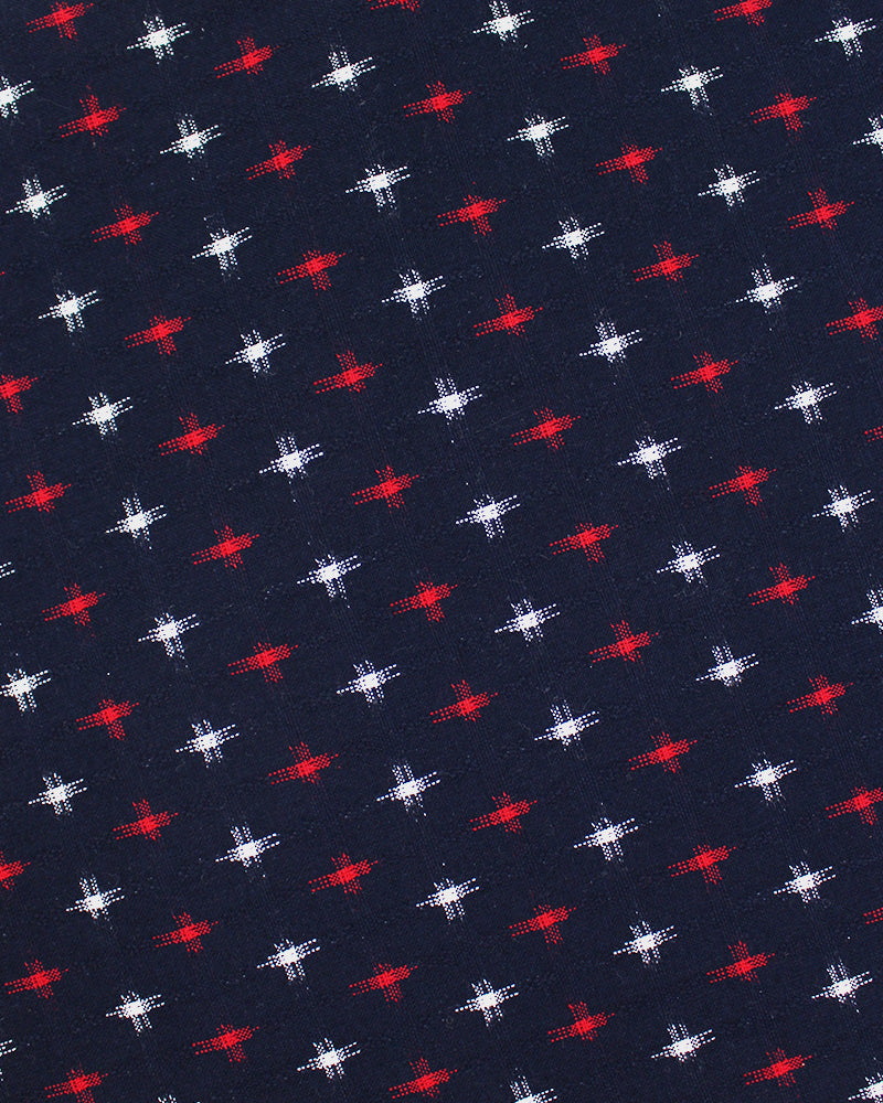 Kiriko Original Table Mat, Kasuri-Ori Indigo with White and Red Jyuji