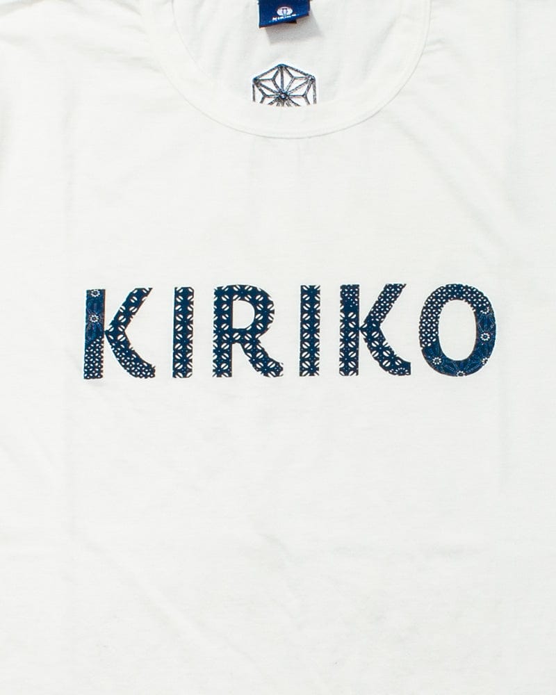 Kiriko Original Tee, 6oz Cotton, Printed Katazome, Semamori Embroidery, White with Navy