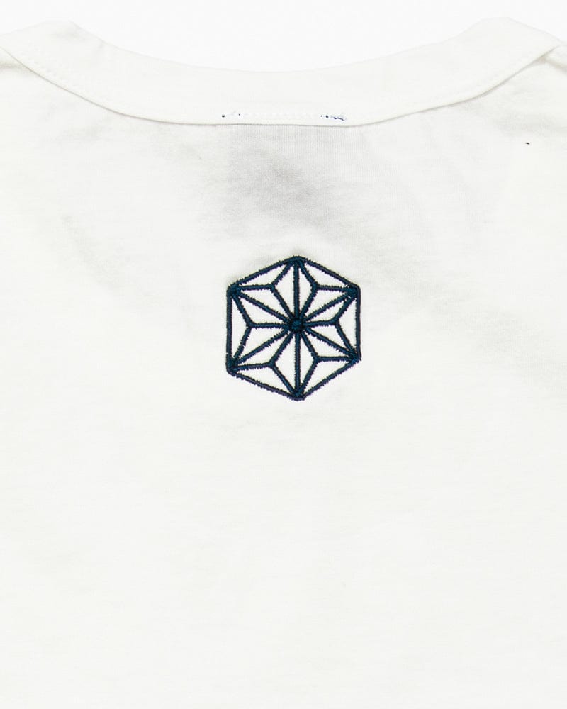 Kiriko Original Tee, 6oz Cotton, Printed Katazome, Semamori Embroidery, White with Navy