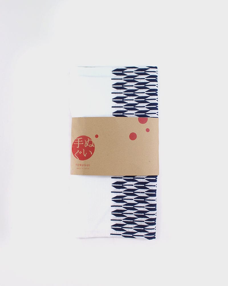 Tenugui, Classic, Komon, White And Navy Yagasuri Split