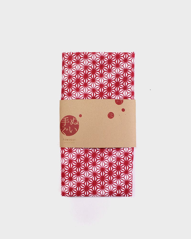 Tenugui, Classic, Komon, Red Asanoha with Variated Lines