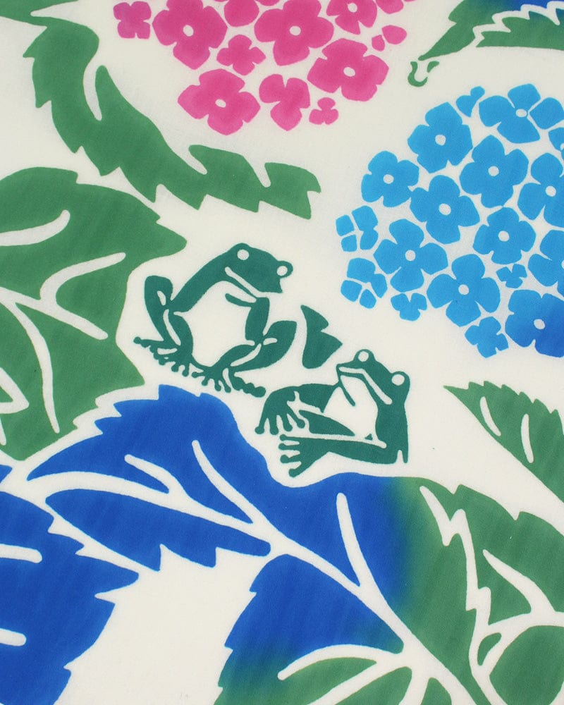 Tenugui, Chusen-Zome, Colorful Hydrangea and Frogs