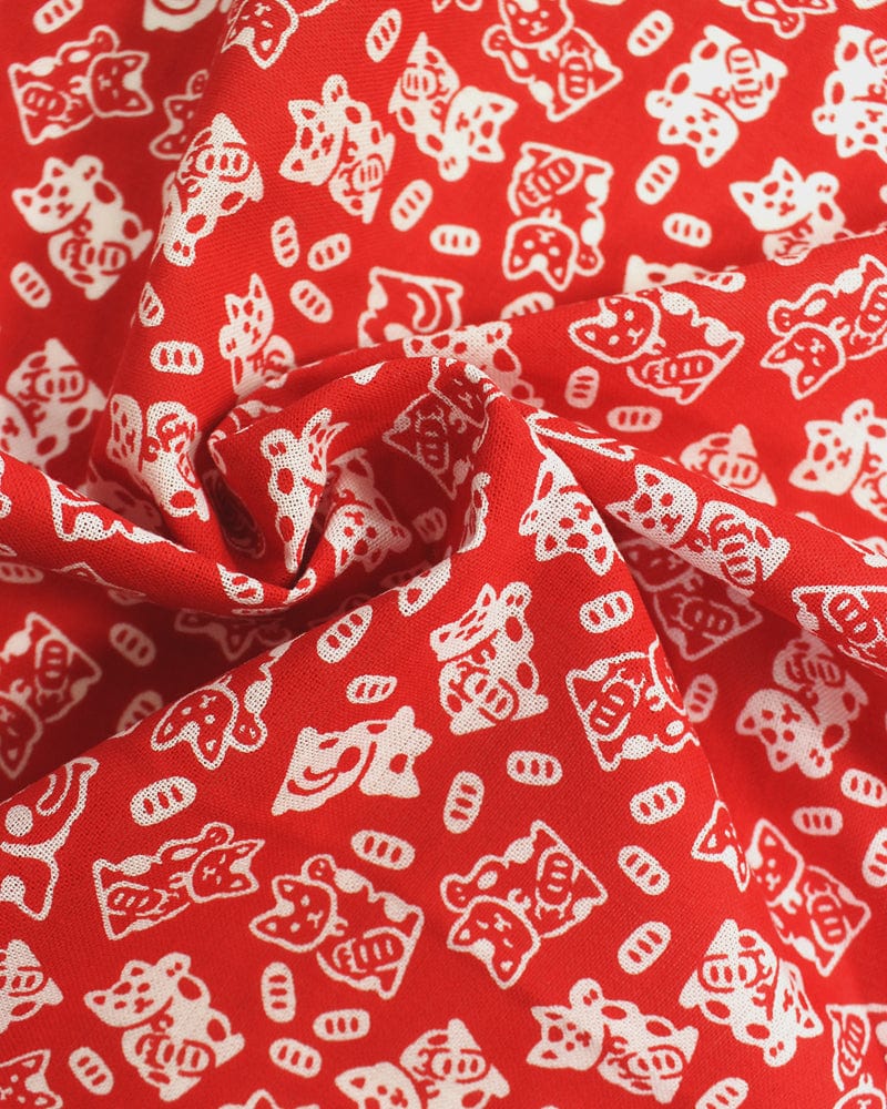 Tenugui, Classic, Komon, Red Maneki-Neko