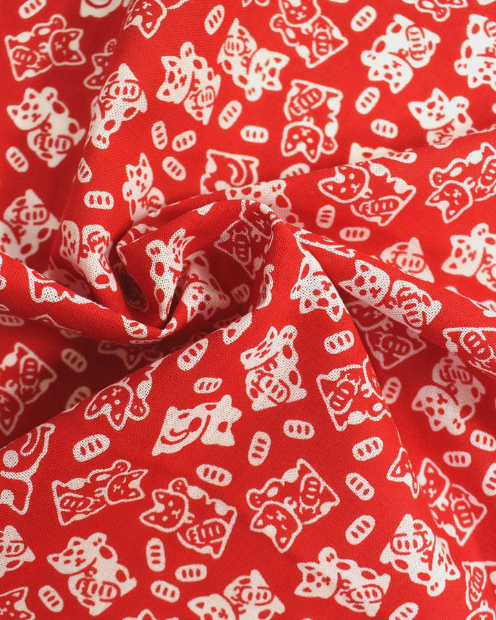 Tenugui, Classic, Komon, Red Maneki-Neko
