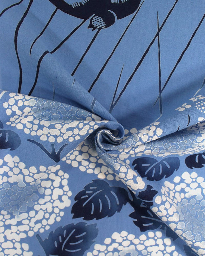 Tenugui, Chusen-Zome, Blue Hydrangea and Swallow