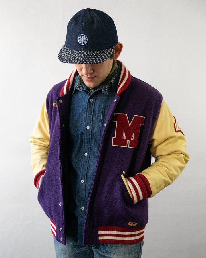 Japanese Repro Varsity Jacket, Mack Daddy, Purple and Cream - L