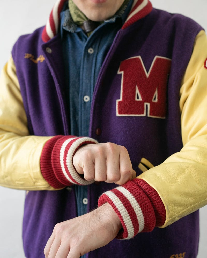 Japanese Repro Varsity Jacket, Mack Daddy, Purple and Cream - L