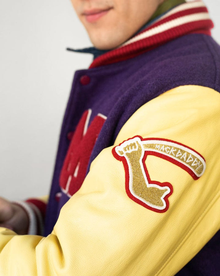 Japanese Repro Varsity Jacket, Mack Daddy, Purple and Cream - L