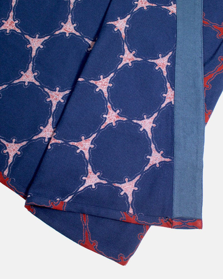 Wa-Modern Haori Robe, Sou Rai, Dark Indigo with Red Yukiwa