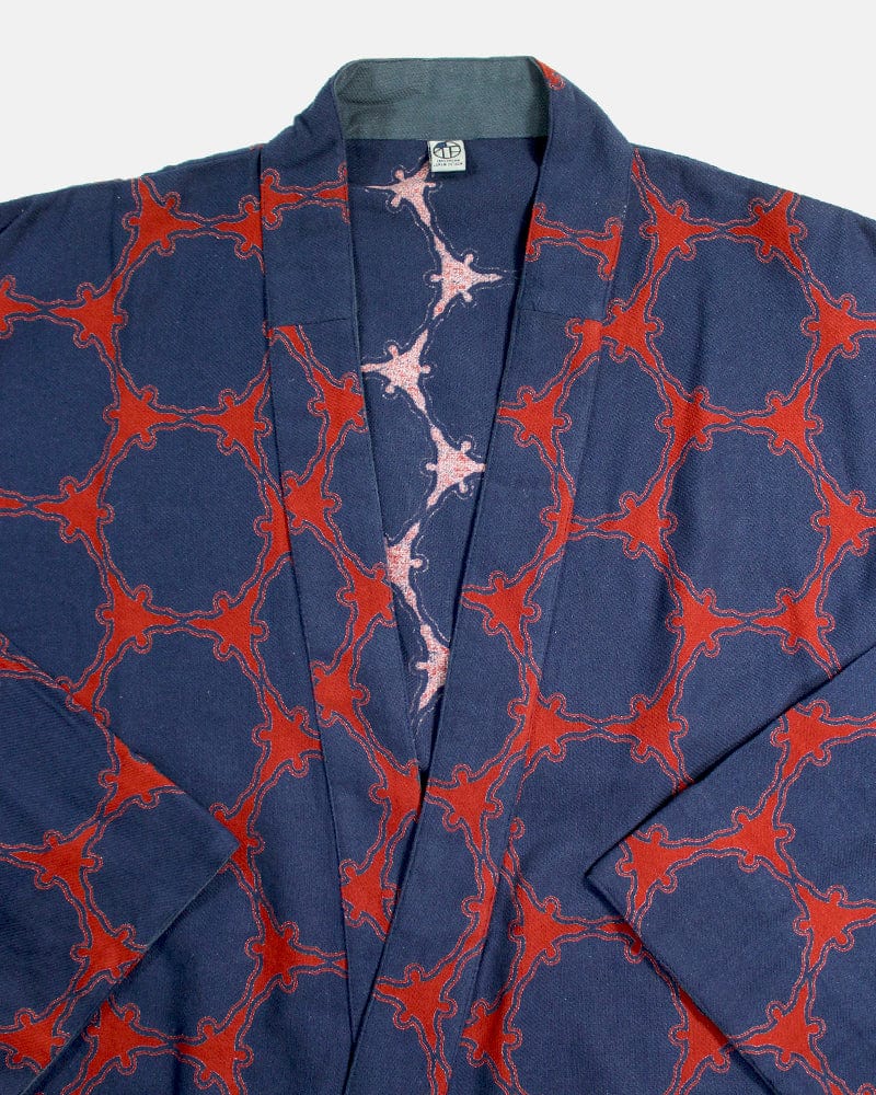 Wa-Modern Haori Robe, Sou Rai, Dark Indigo with Red Yukiwa