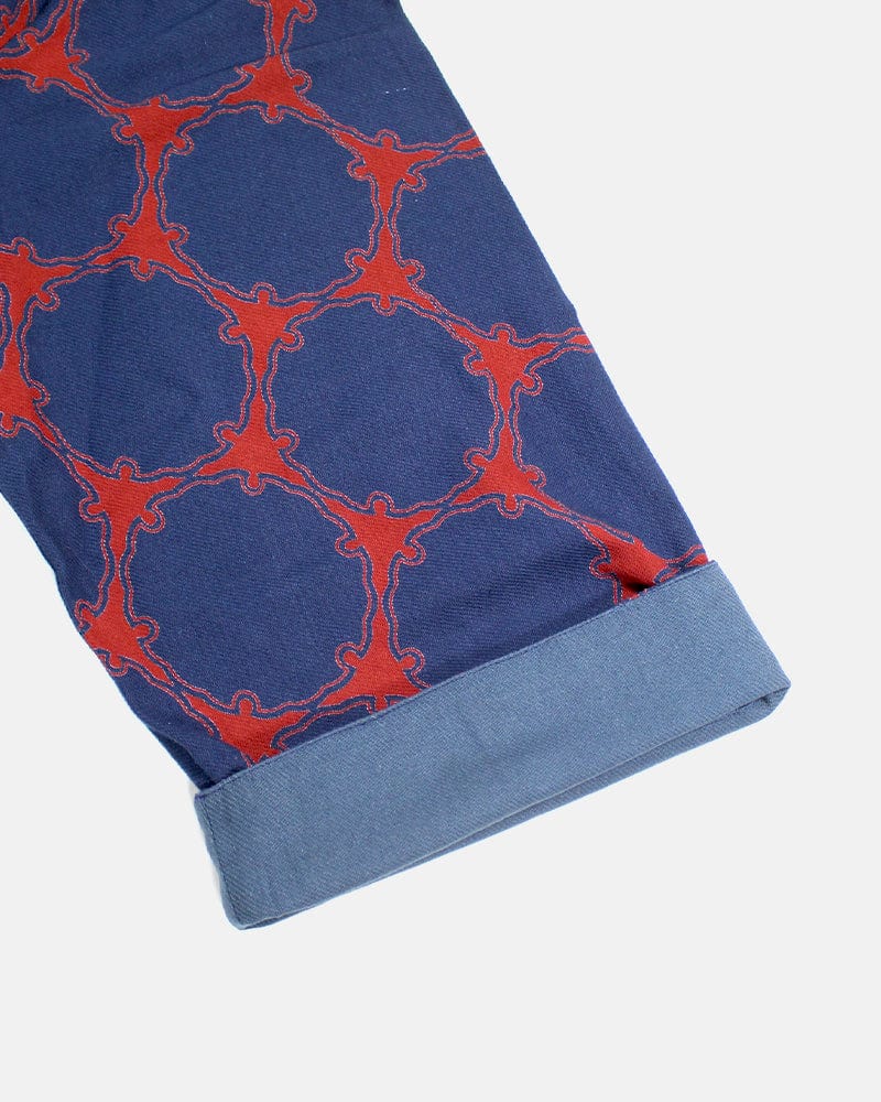 Wa-Modern Haori Robe, Sou Rai, Dark Indigo with Red Yukiwa