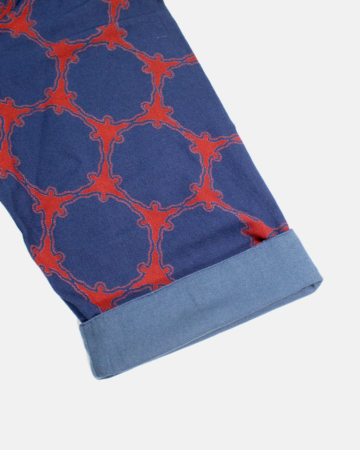 Wa-Modern Haori Robe, Sou Rai, Dark Indigo with Red Yukiwa