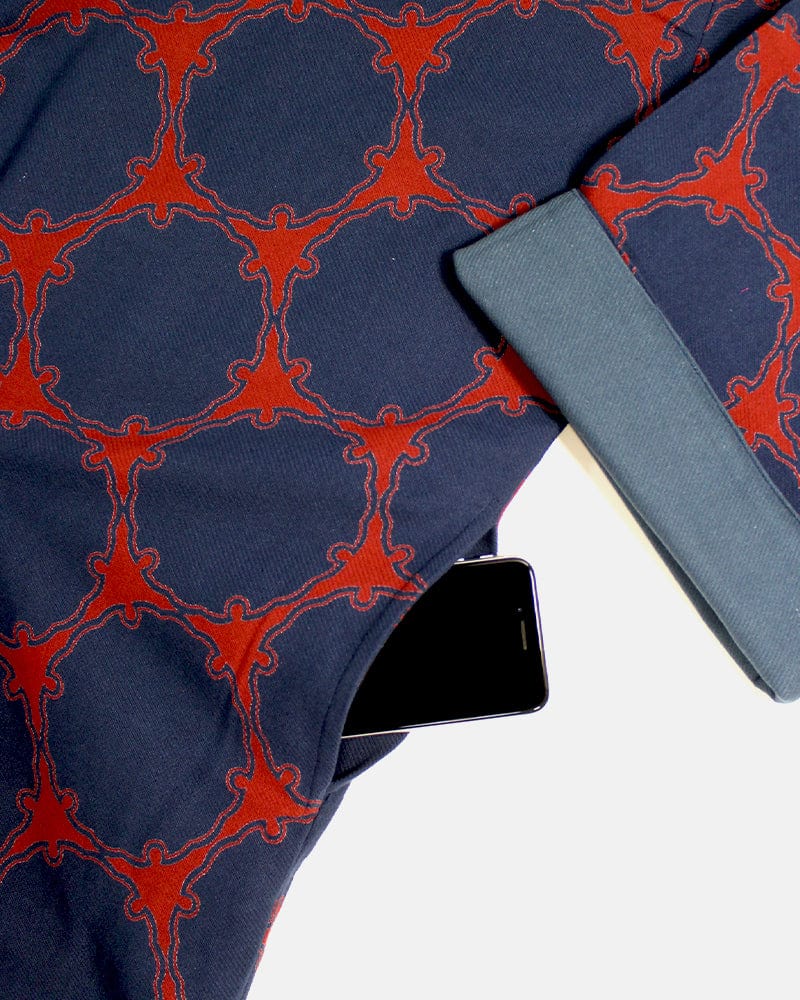 Wa-Modern Haori Robe, Sou Rai, Dark Indigo with Red Yukiwa