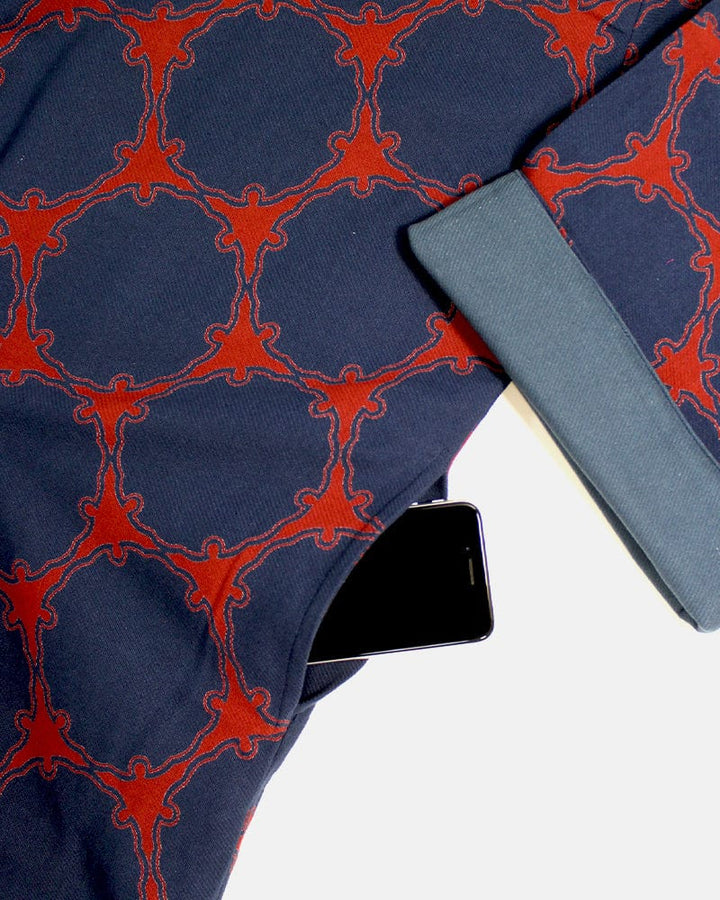 Wa-Modern Haori Robe, Sou Rai, Dark Indigo with Red Yukiwa