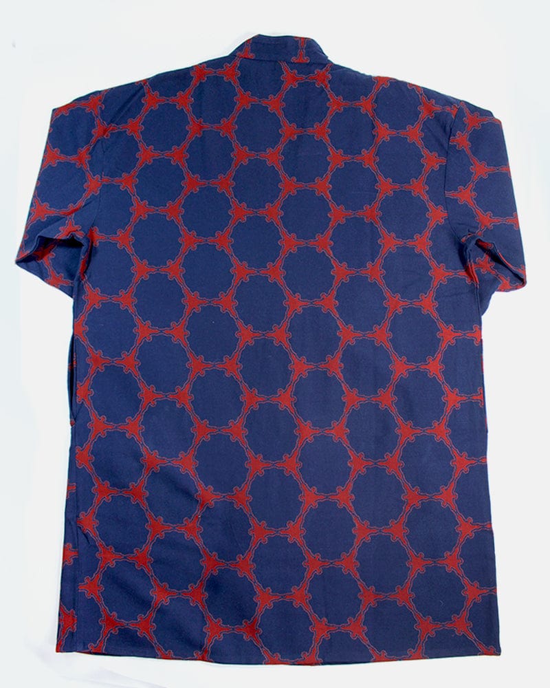 Wa-Modern Haori Robe, Sou Rai, Dark Indigo with Red Yukiwa