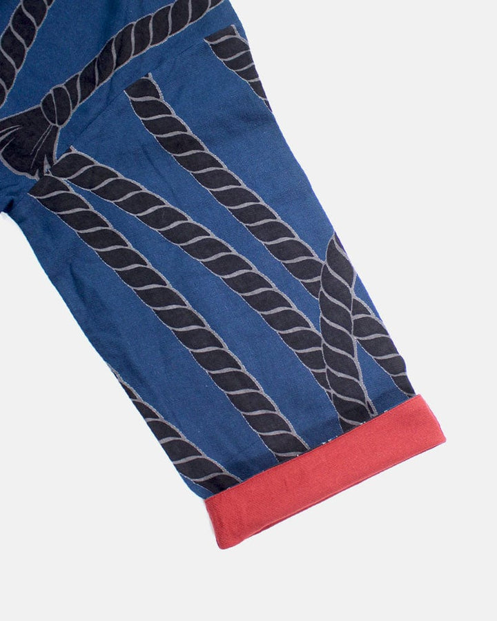 Wa-Modern Haori Robe, Sou Rai, Blue with Black Nawa