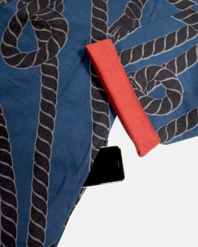 Wa-Modern Haori Robe, Sou Rai, Blue with Black Nawa