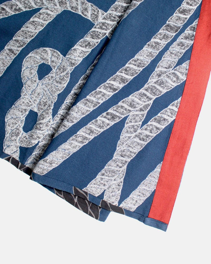 Wa-Modern Haori Robe, Sou Rai, Blue with Black Nawa