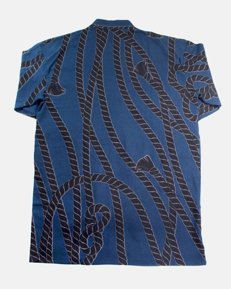 Wa-Modern Haori Robe, Sou Rai, Blue with Black Nawa