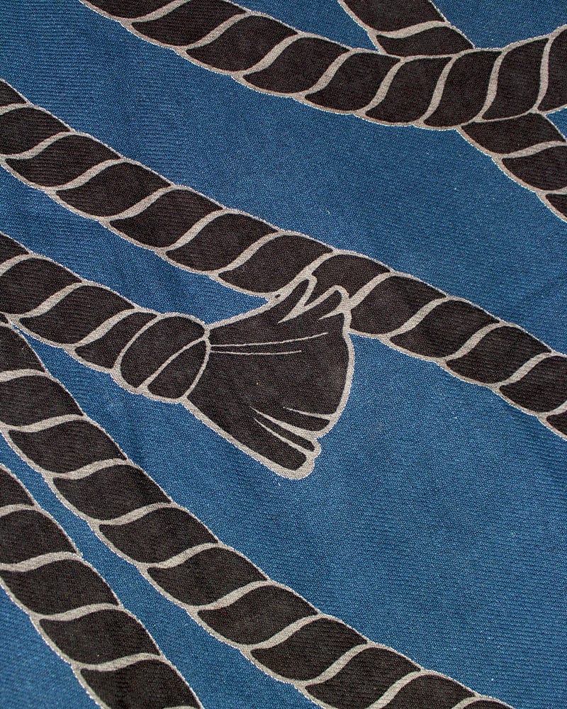 Wa-Modern Haori Robe, Sou Rai, Blue with Black Nawa