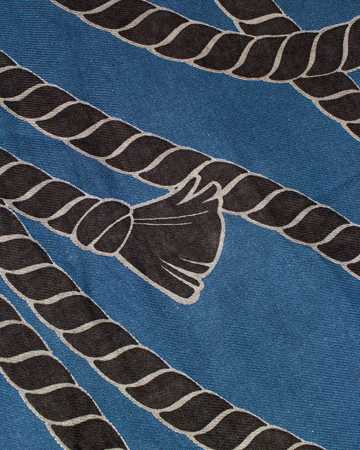Wa-Modern Haori Robe, Sou Rai, Blue with Black Nawa