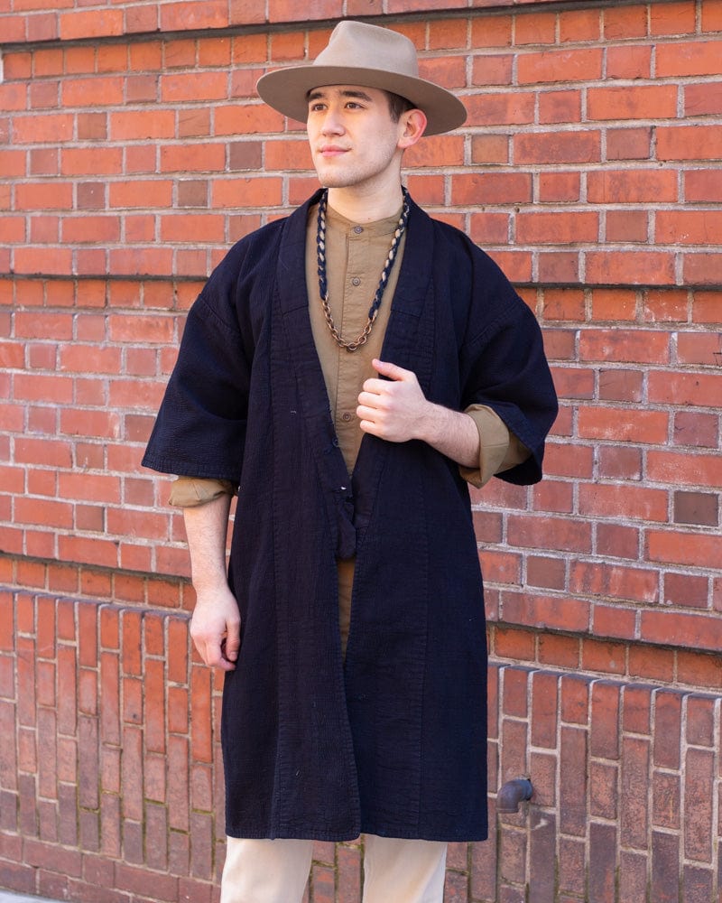 Vintage Noragi Jacket, Reversible Boro, Fully Sashiko Stitched Dark Indigo and Black