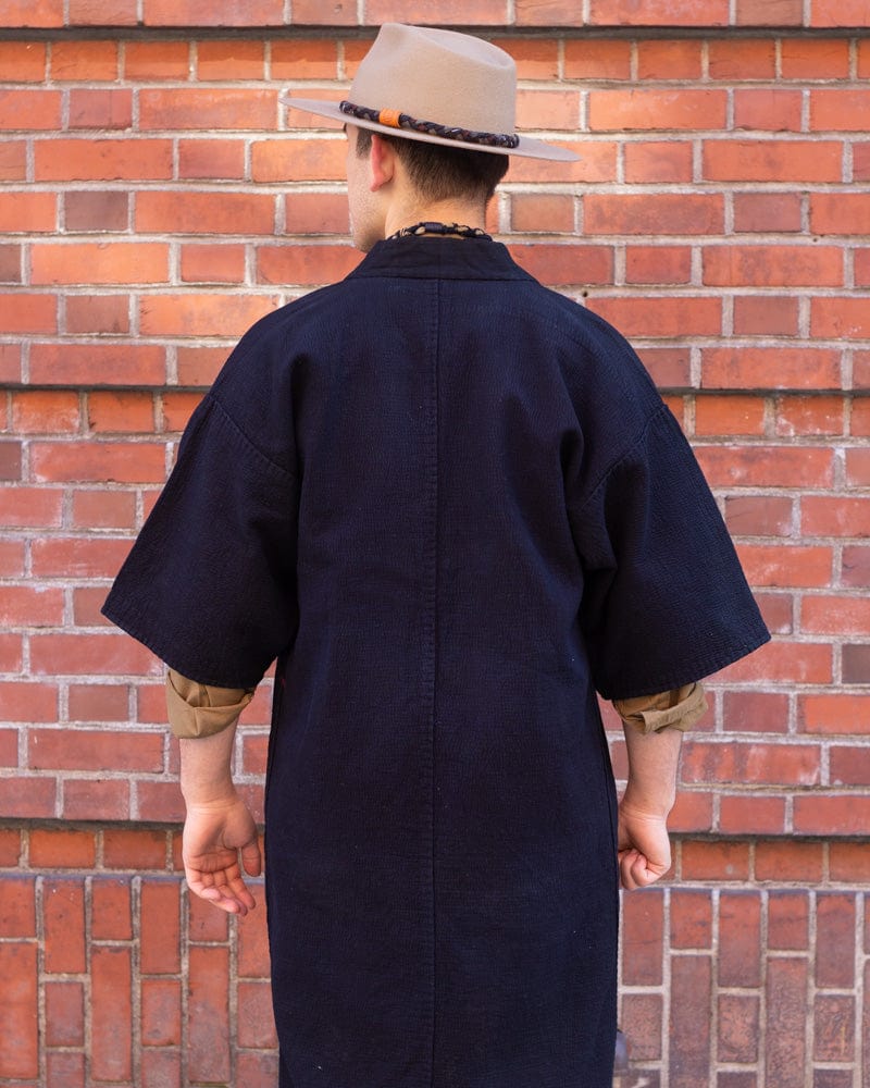 Vintage Noragi Jacket, Reversible Boro, Fully Sashiko Stitched Dark Indigo and Black