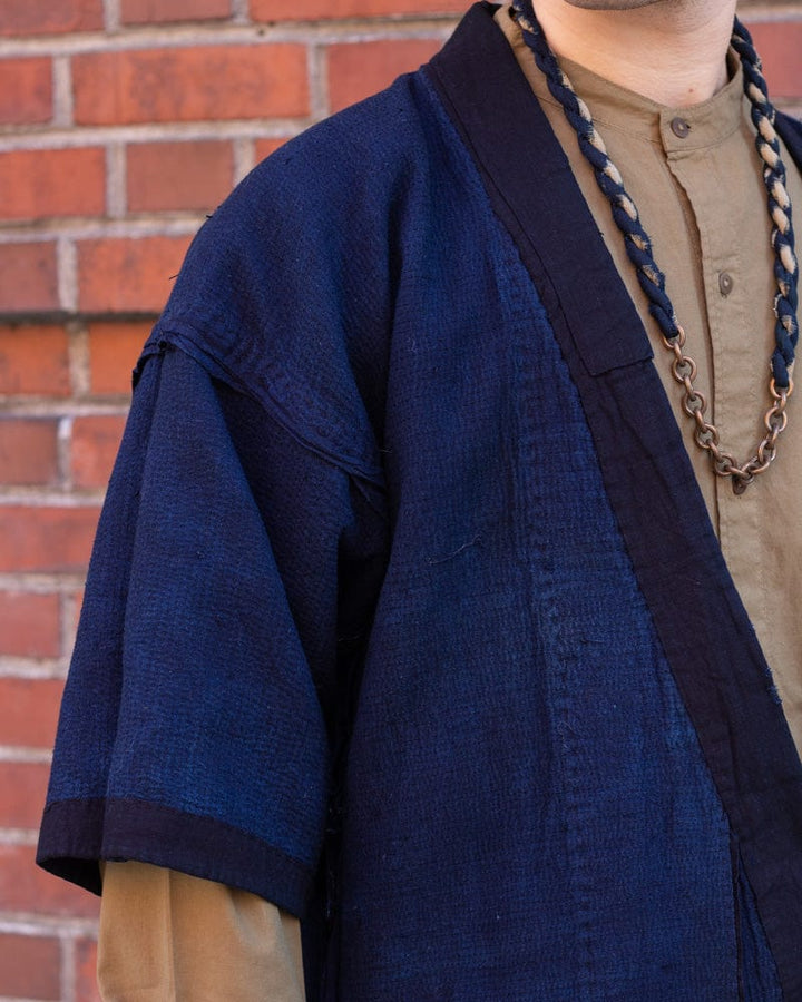 Vintage Noragi Jacket, Reversible Boro, Fully Sashiko Stitched Dark Indigo and Black