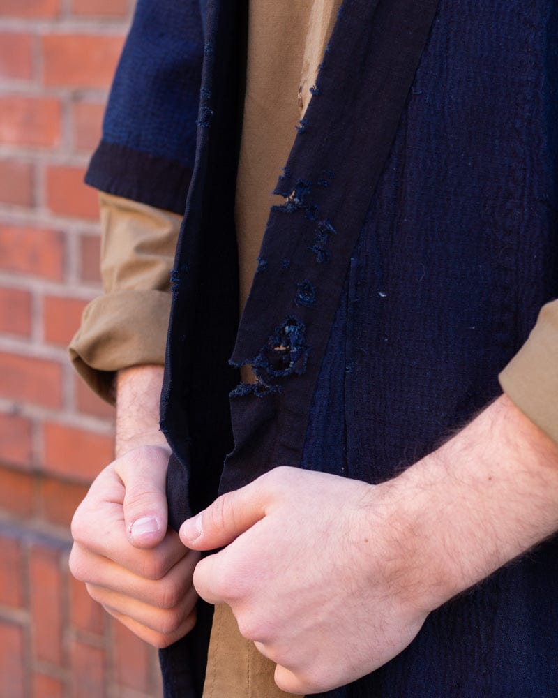 Vintage Noragi Jacket, Reversible Boro, Fully Sashiko Stitched Dark Indigo and Black