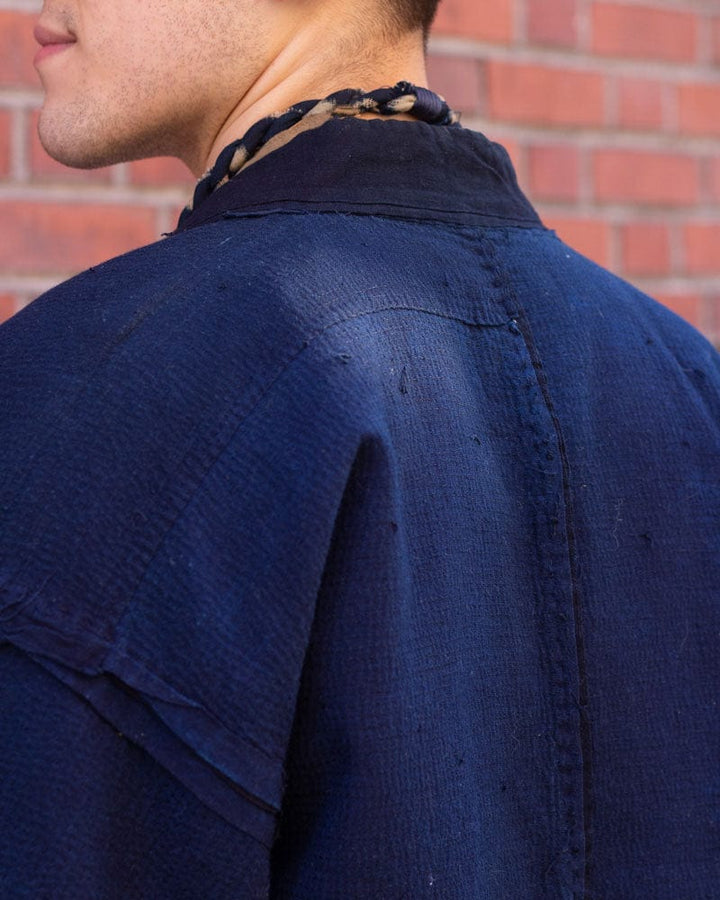 Vintage Noragi Jacket, Reversible Boro, Fully Sashiko Stitched Dark Indigo and Black