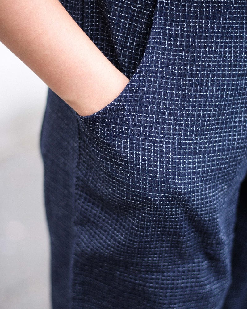 ToK Pants, Chijimi Indigo with Small Grid