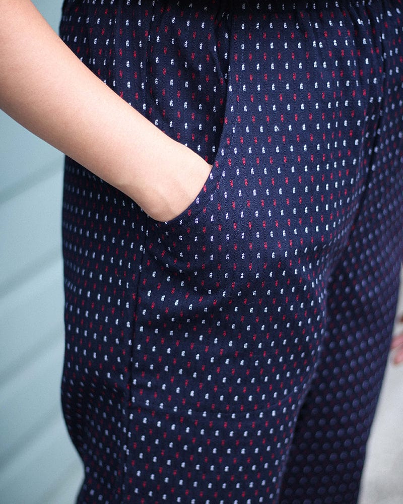 ToK Pants, Kasuri Indigo with Red and White Dash