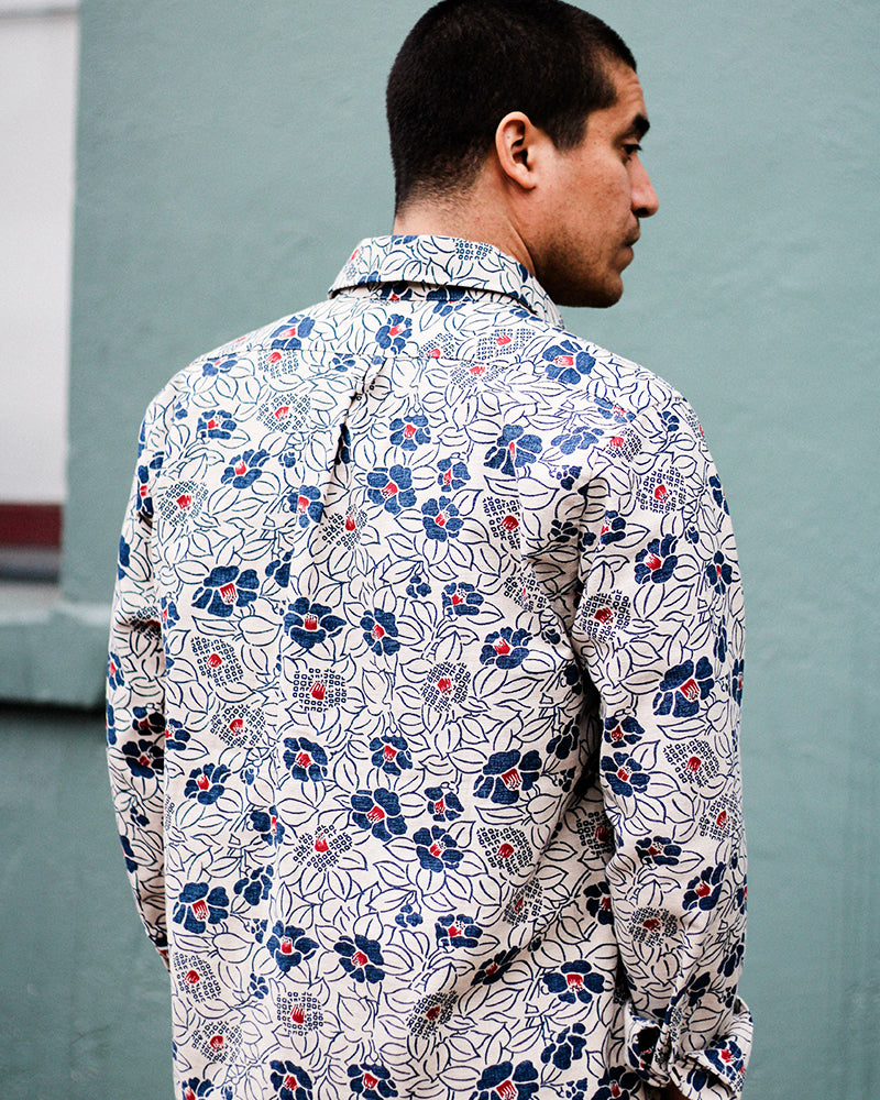 Kiriko Original Button-Up Shirt, Long Sleeve, Cream Tsubaki