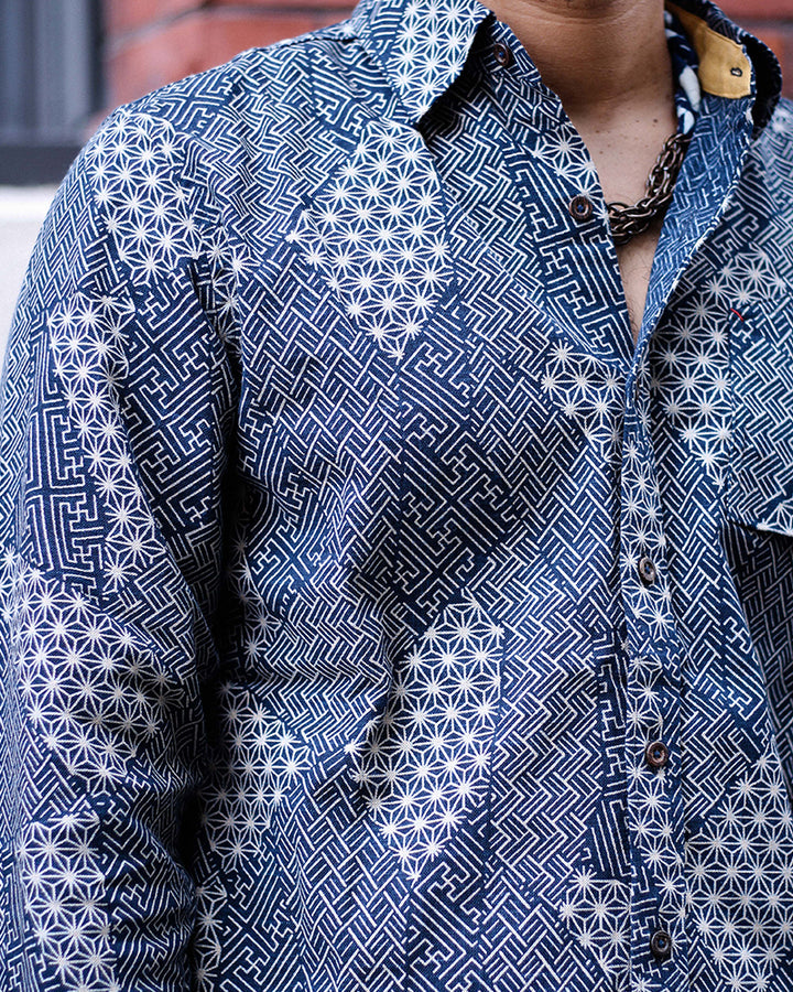 Kiriko Original long sleeve shirt, indigo small multi pattern