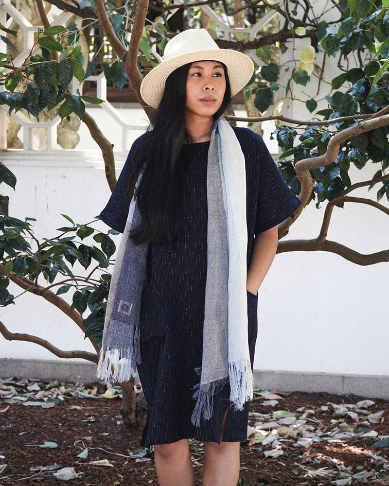 ToK Pocket Dress, Oversized, Indigo with Faded Shima