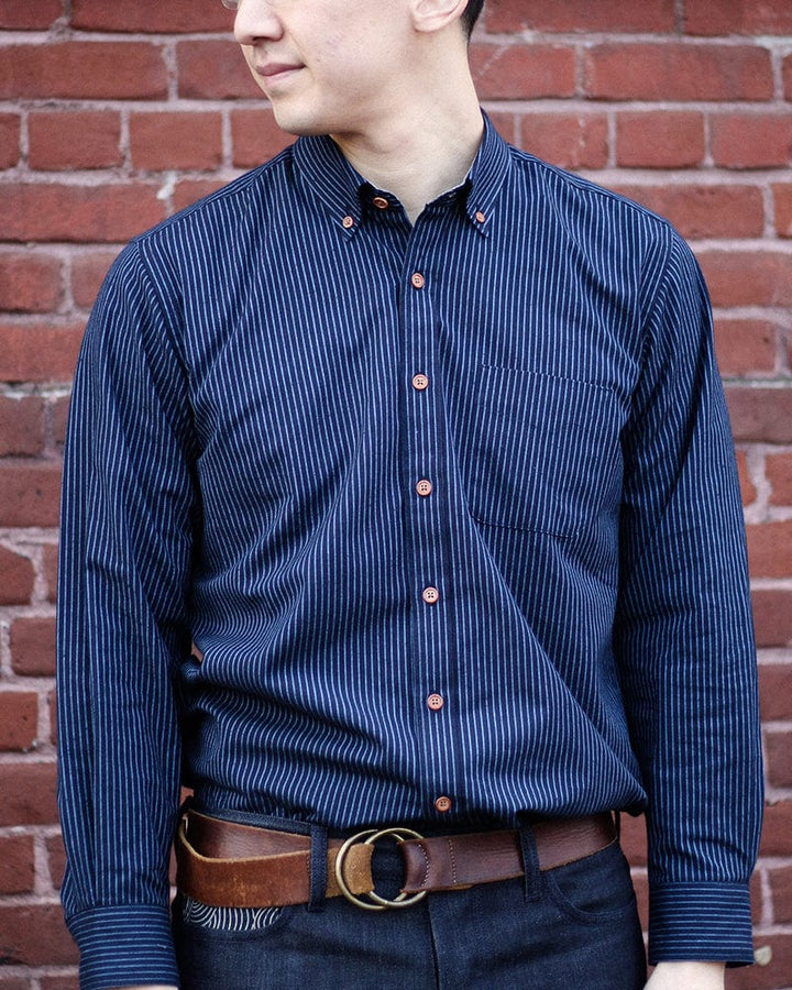 ToK Shirt, Long Sleeve Button-Up, Indigo with Blue Shima