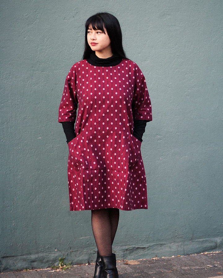 ToK Pocket Dress, Oversized A-Line, Red with Polka Dots