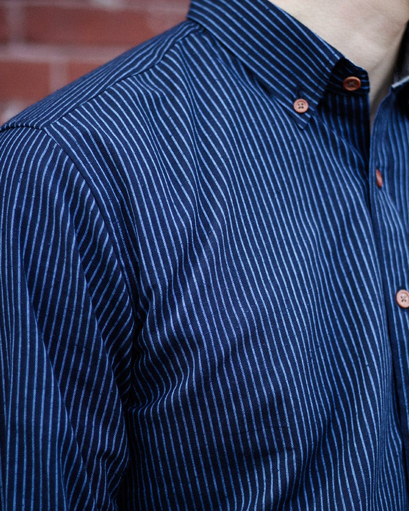ToK Shirt, Long Sleeve Button-Up, Indigo with Blue Shima