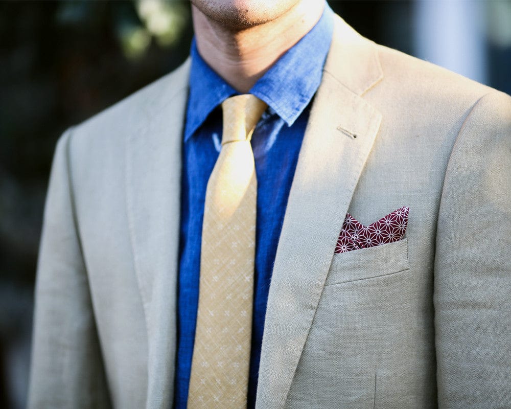 Kiriko Original Pocket Square, Burgundy Asanoha