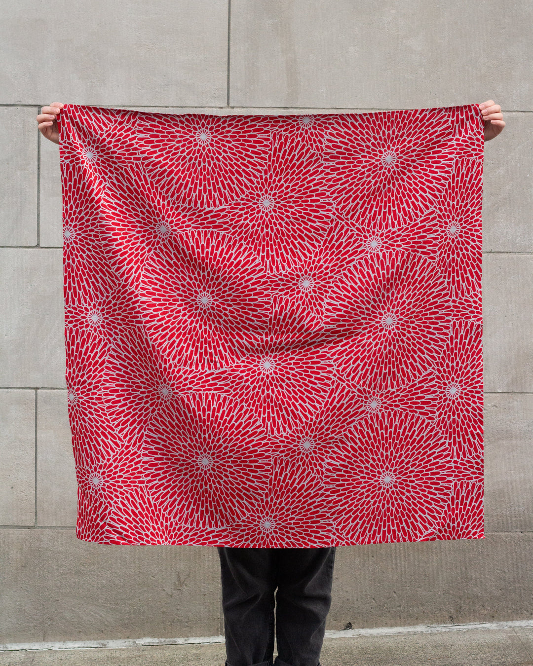 Modern Furoshiki, Musubi, Reversible, Isa Monyo, Kiku, Red and Sky Blue, 41" x 41"